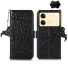 For Xiaomi Redmi Note 13R Pro Ostrich Pattern Genuine Leather RFID Phone Case(Black) - 1
