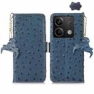 For Xiaomi Redmi Note 13 Ostrich Pattern Genuine Leather RFID Phone Case(Blue) - 1