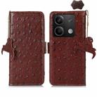 For Xiaomi Redmi Note 13 Ostrich Pattern Genuine Leather RFID Phone Case(Coffee) - 1