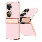 For Huawei P50 Pocket Plated Plain Leather Folding Phone Case with Hinge(Pink) - 1