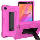 For Huawei MatePad T8 Contrast Color Robot B3 Silicone Hybrid PC Tablet Case with Holder(Rose Red Black) - 1