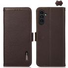 For Samsung Galaxy A15 KHAZNEH Side-Magnetic Litchi Genuine Leather RFID Phone Case(Brown) - 1
