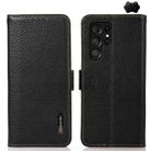 For Samsung Galaxy S24 Ultra KHAZNEH Side-Magnetic Litchi Genuine Leather RFID Phone Case(Black) - 1