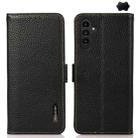 For Samsung Galaxy A25 5G Global KHAZNEH Side-Magnetic Litchi Genuine Leather RFID Phone Case(Black) - 1