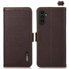 For Samsung Galaxy A25 5G Global KHAZNEH Side-Magnetic Litchi Genuine Leather RFID Phone Case(Brown) - 1