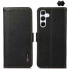 For Samsung Galaxy A55 5G KHAZNEH Side-Magnetic Litchi Genuine Leather RFID Phone Case(Black) - 1