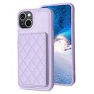 For iPhone 14 Plus BF25 Square Plaid Card Bag Holder Phone Case(Purple) - 1