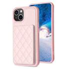 For iPhone 14 Plus BF25 Square Plaid Card Bag Holder Phone Case(Pink) - 1