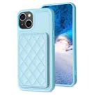 For iPhone 14 Plus BF25 Square Plaid Card Bag Holder Phone Case(Blue) - 1