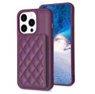 For iPhone 14 Pro BF25 Square Plaid Card Bag Holder Phone Case(Dark Purple) - 1
