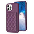 For iPhone 12 Pro Max BF25 Square Plaid Card Bag Holder Phone Case(Dark Purple) - 1