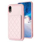 For iPhone XR BF25 Square Plaid Card Bag Holder Phone Case(Pink) - 1