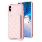 For iPhone XS Max BF25 Square Plaid Card Bag Holder Phone Case(Pink) - 1