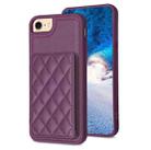 For iPhone SE 2022 / 2020 / 8 / 7 BF25 Square Plaid Card Bag Holder Phone Case(Dark Purple) - 1
