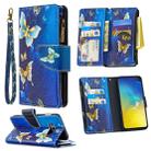 For Samsung Galaxy S10e Colored Drawing Pattern Zipper Horizontal Flip Leather Case with Holder & Card Slots & Wallet(Gold Butterfly) - 1
