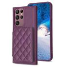For Samsung Galaxy S22 Ultra 5G BF25 Square Plaid Card Bag Holder Phone Case(Dark Purple) - 1
