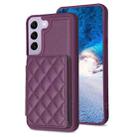 For Samsung Galaxy S22 5G BF25 Square Plaid Card Bag Holder Phone Case(Dark Purple) - 1