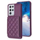 For Samsung Galaxy S21 Ultra 5G BF25 Square Plaid Card Bag Holder Phone Case(Dark Purple) - 1