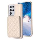 For Samsung Galaxy S21 Ultra 5G BF25 Square Plaid Card Bag Holder Phone Case(Beige) - 1