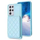 For Samsung Galaxy S21 Ultra 5G BF25 Square Plaid Card Bag Holder Phone Case(Blue) - 1