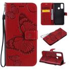 For Huawei P Smart(2020) 3D Butterflies Embossing Pattern Horizontal Flip Leather Case with Holder & Card Slot & Wallet(Red) - 1