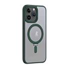 For iPhone 15 Pro Skin Feel MagSafe Shockproof Phone Case with Holder(Dark Green) - 1