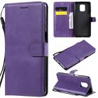 For Xiaomi Redmi Note 9S / Note 9 Pro Solid Color Horizontal Flip Protective Leather Case with Holder & Card Slots & Wallet & Lanyard(Purple) - 1