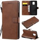 For Xiaomi Redmi Note 9S / Note 9 Pro Solid Color Horizontal Flip Protective Leather Case with Holder & Card Slots & Wallet & Lanyard(Brown) - 1