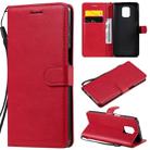 For Xiaomi Redmi Note 9S / Note 9 Pro Solid Color Horizontal Flip Protective Leather Case with Holder & Card Slots & Wallet & Lanyard(Red) - 1