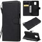 For Xiaomi Redmi Note 9S / Note 9 Pro Solid Color Horizontal Flip Protective Leather Case with Holder & Card Slots & Wallet & Lanyard(Black) - 1