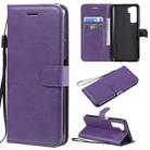 For Huawei nova 7 SE / P40 Lite 5G Solid Color Horizontal Flip Protective Leather Case with Holder & Card Slots & Wallet & Lanyard(Purple) - 1