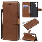 For Huawei nova 7 SE / P40 Lite 5G Solid Color Horizontal Flip Protective Leather Case with Holder & Card Slots & Wallet & Lanyard(Brown) - 1