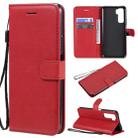 For Huawei nova 7 SE / P40 Lite 5G Solid Color Horizontal Flip Protective Leather Case with Holder & Card Slots & Wallet & Lanyard(Red) - 1