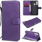 For Huawei Y6p Solid Color Horizontal Flip Protective Leather Case with Holder & Card Slots & Wallet & Lanyard(Purple) - 1