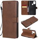 For Samsung Galaxy A21s Solid Color Horizontal Flip Protective Leather Case with Holder & Card Slots & Wallet & Photo Frame & Lanyard(Brown) - 1