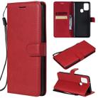 For Samsung Galaxy A21s Solid Color Horizontal Flip Protective Leather Case with Holder & Card Slots & Wallet & Photo Frame & Lanyard(Red) - 1