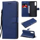 For Sony Xperia 10 II Solid Color Horizontal Flip Protective Leather Case with Holder & Card Slots & Wallet & Photo Frame & Lanyard(Blue) - 1