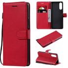 For Sony Xperia 10 II Solid Color Horizontal Flip Protective Leather Case with Holder & Card Slots & Wallet & Photo Frame & Lanyard(Red) - 1