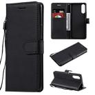 For Sony Xperia 10 II Solid Color Horizontal Flip Protective Leather Case with Holder & Card Slots & Wallet & Photo Frame & Lanyard(Black) - 1