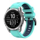 For Garmin Fenix 7 Pro 51mm Sports Two-Color Silicone Watch Band(Mint Green+Blue) - 1