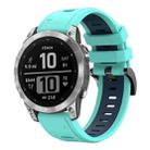 For Garmin Fenix 7 Pro 47mm Sports Two-Color Silicone Watch Band(Mint Green+Blue) - 1