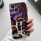 For iPhone 14 Plus Painted Pattern Precise Hole PC Phone Case(Black Purple Umbrella Boy) - 1