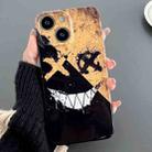 For iPhone 14 Plus Painted Pattern Precise Hole PC Phone Case(Black Yellow Smiling) - 1
