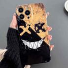 For iPhone 14 Pro Painted Pattern Precise Hole PC Phone Case(Black Yellow Smiling) - 1