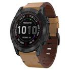 For Garmin Instinct 2X Solar Leather Steel Buckle Watch Band(Light Brown) - 1