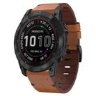 For Garmin Fenix 7 Pro 51mm Leather Steel Buckle Watch Band(Brown) - 1