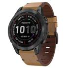 For Garmin Instinct 2 Solar Leather Steel Buckle Watch Band(Light Brown) - 1