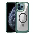 For iPhone 11 Pro Max MagSafe Carbon Fiber Transparent Back Panel Phone Case(Green) - 1