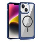 For iPhone 14 MagSafe Carbon Fiber Transparent Back Panel Phone Case(Blue) - 1