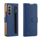 For Samsung Galaxy Z Fold5 Shockproof Folding Phone Leather Case with Pen Slot & Holder(Blue) - 1